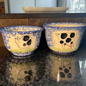 Molly Dallas Blue Spatterware Bowls Cow & Pig